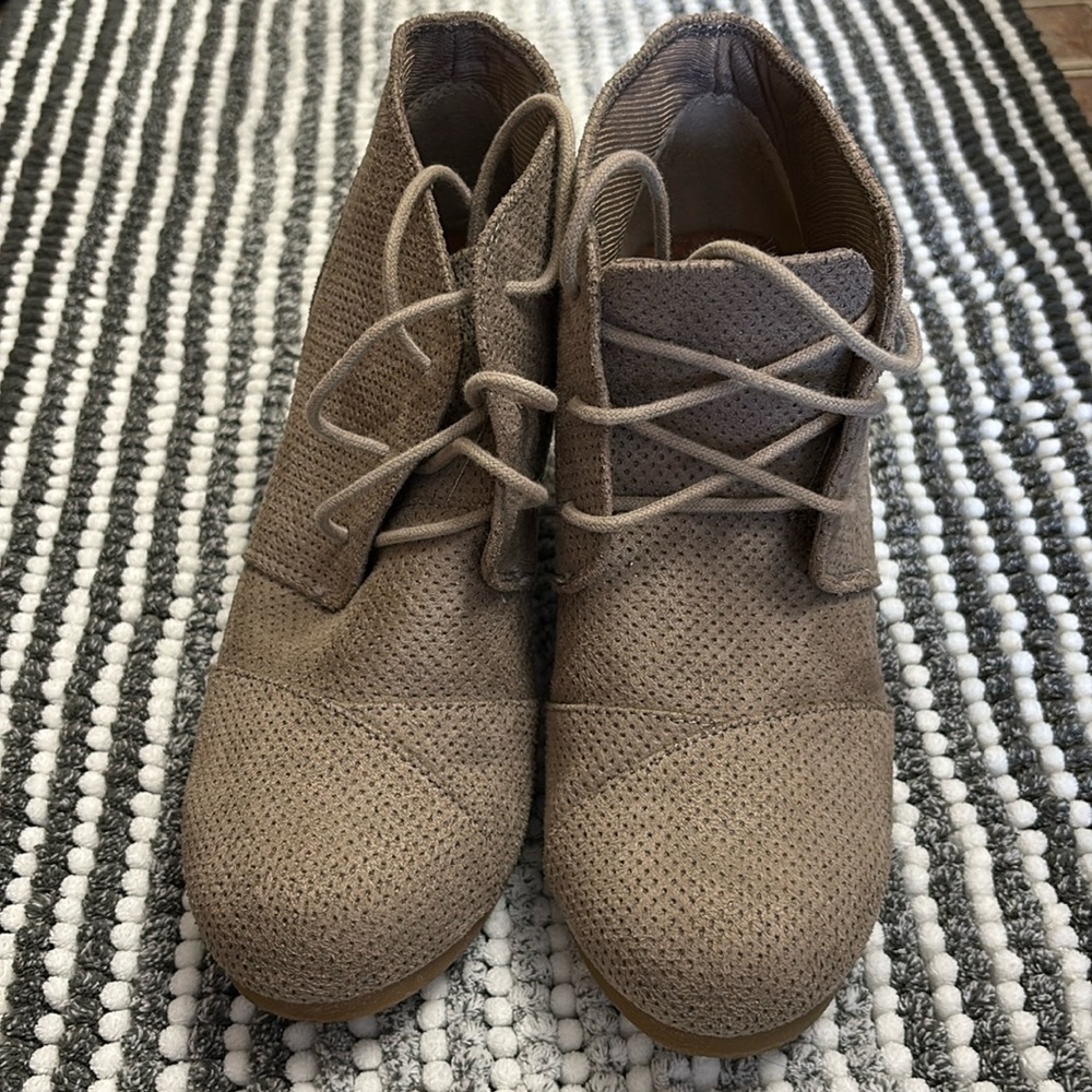 Tan Wedge Lace Up Ankle Boots